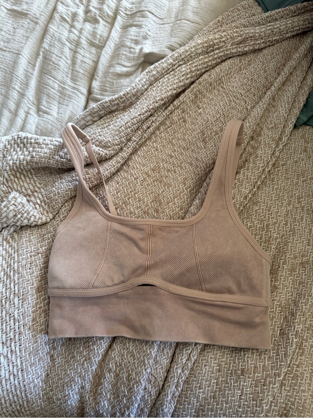 Everyday Ribbed Scoop-Neck Bralette in Beige